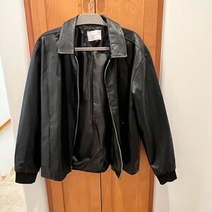 Oversized Pacsun 90s style Faux Leather Bomber Jacket in Black
